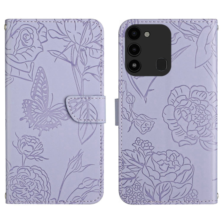 HT03 Cassa del telefono di cuoio di vibrazione impressa farfalla di sensibilità della pelle, For Tecno Spark Go 2022