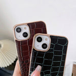 Custodia per telefono galvanica nano in vera pelle con trama di coccodrillo, For iPhone 14, For iPhone 13