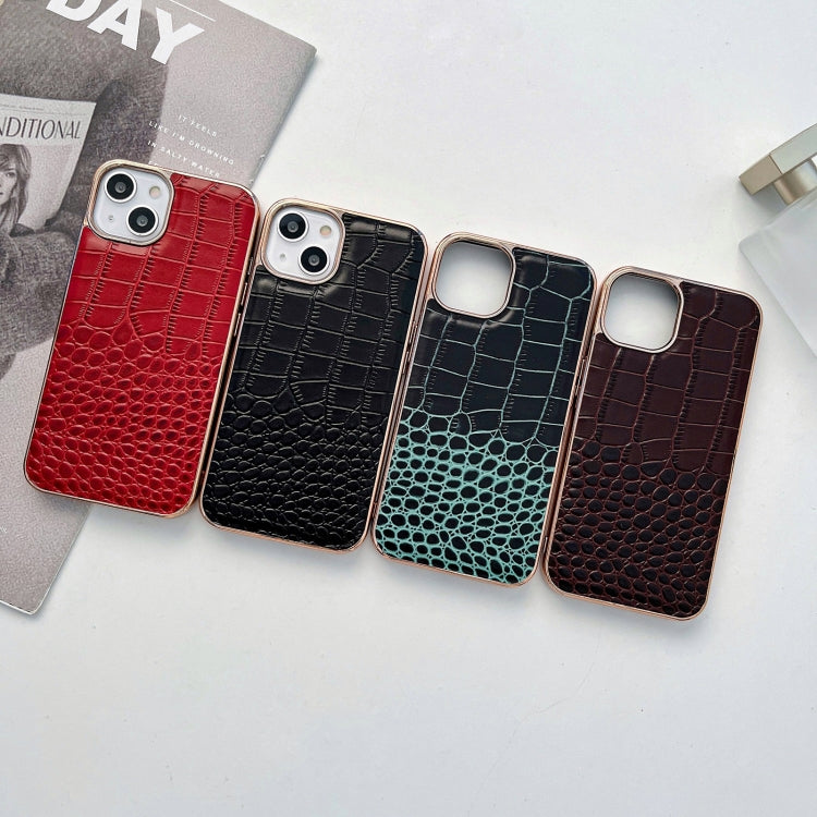 Custodia per telefono galvanica nano in vera pelle con trama di coccodrillo, For iPhone 14, For iPhone 13