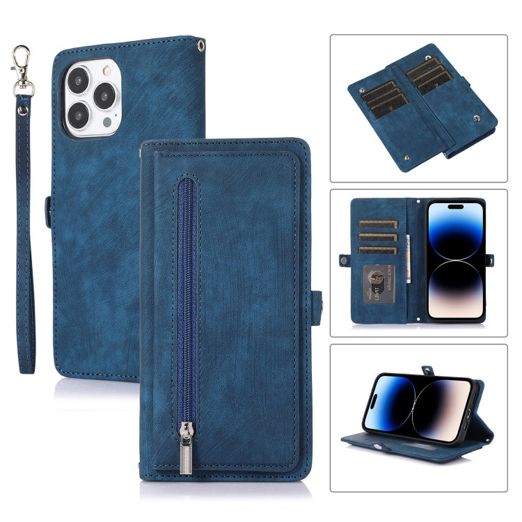 Custodia per telefono in pelle con cerniera e slot per schede con fibbia, For iPhone 14 Pro Max, For iPhone 14 Pro, For iPhone 14 Plus, For iPhone 14
