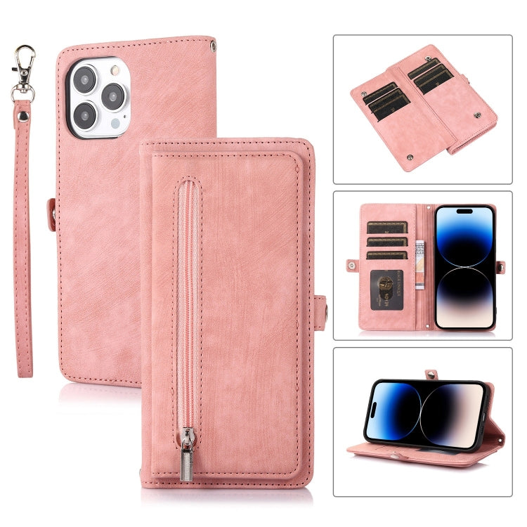 Custodia per telefono in pelle con cerniera e slot per schede con fibbia, For iPhone 14 Pro Max, For iPhone 14 Pro, For iPhone 14 Plus, For iPhone 14