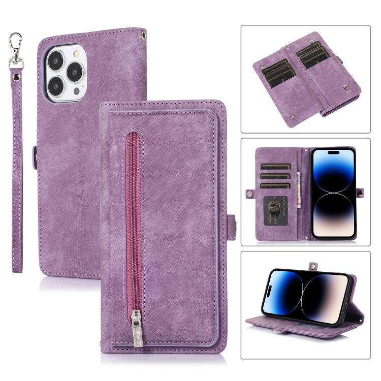 Custodia per telefono in pelle con cerniera e slot per schede con fibbia, For iPhone 14 Pro Max, For iPhone 14 Pro, For iPhone 14 Plus, For iPhone 14