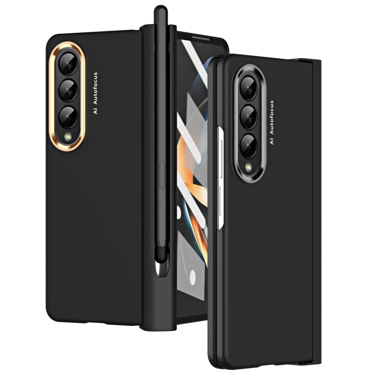 Skin Feel Custodia per telefono flip con cerniera per lenti a contatto bicolore con slot per penna, For Samsung Galaxy Z Fold4