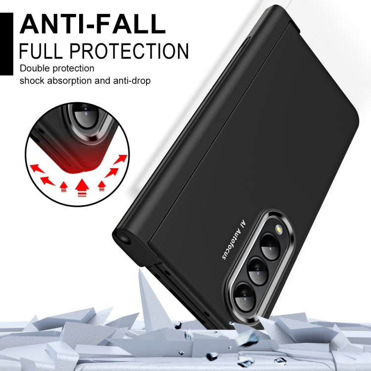 Skin Feel Custodia per telefono flip con cerniera per lenti a contatto bicolore con slot per penna, For Samsung Galaxy Z Fold4