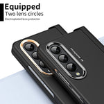 Skin Feel Custodia per telefono flip con cerniera per lenti a contatto bicolore con slot per penna, For Samsung Galaxy Z Fold4