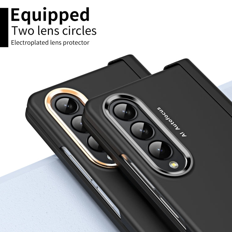 Skin Feel Custodia per telefono flip con cerniera per lenti a contatto bicolore con slot per penna, For Samsung Galaxy Z Fold4