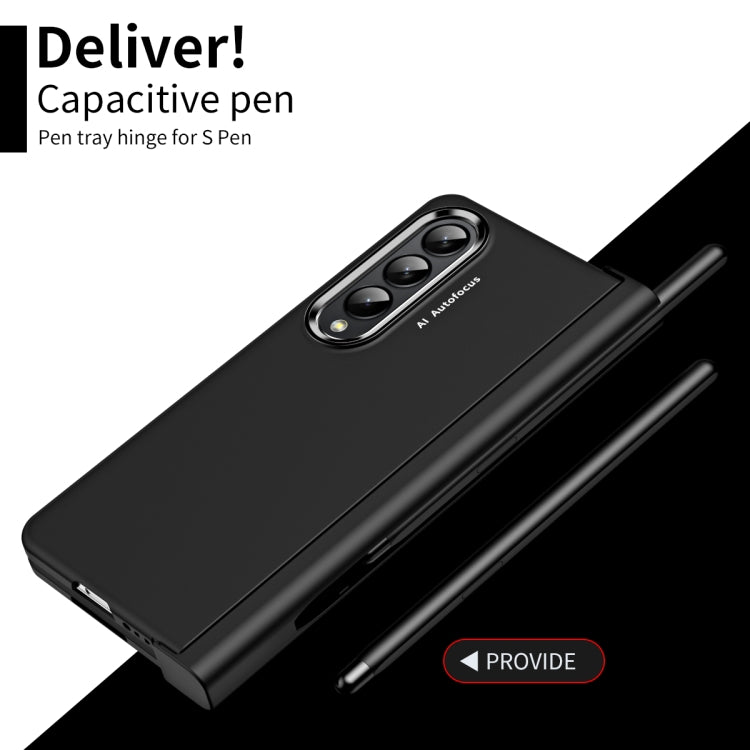 Skin Feel Custodia per telefono flip con cerniera per lenti a contatto bicolore con slot per penna, For Samsung Galaxy Z Fold4