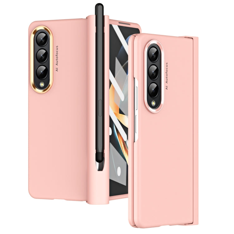 Skin Feel Custodia per telefono flip con cerniera per lenti a contatto bicolore con slot per penna, For Samsung Galaxy Z Fold4