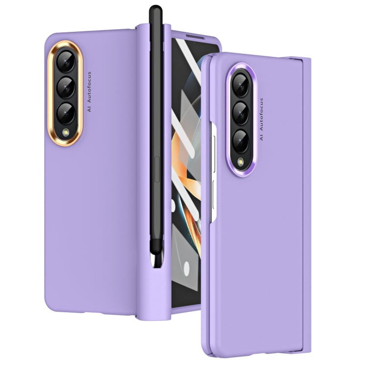 Skin Feel Custodia per telefono flip con cerniera per lenti a contatto bicolore con slot per penna, For Samsung Galaxy Z Fold4