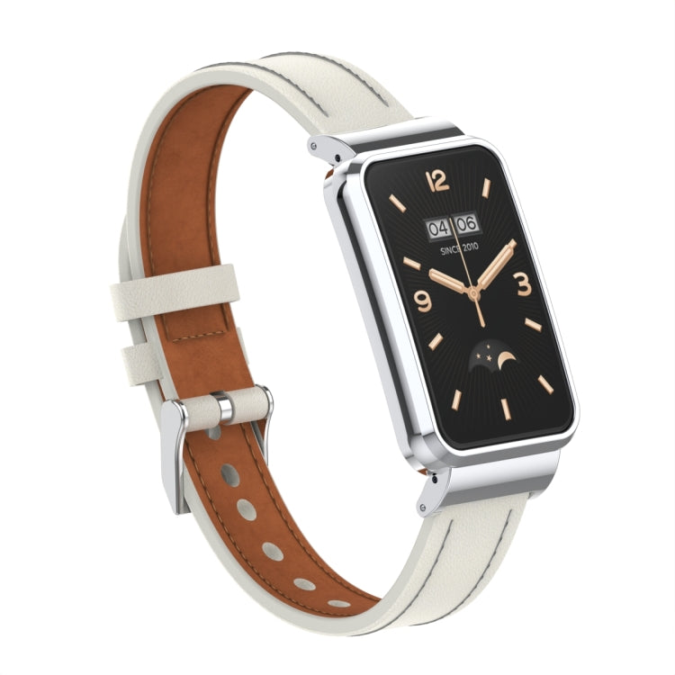 Cinturino per orologio con struttura in metallo in pelle microfibra, For Xiaomi Mi Band 7 Pro