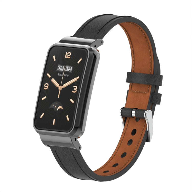 Cinturino per orologio con struttura in metallo in pelle microfibra, For Xiaomi Mi Band 7 Pro