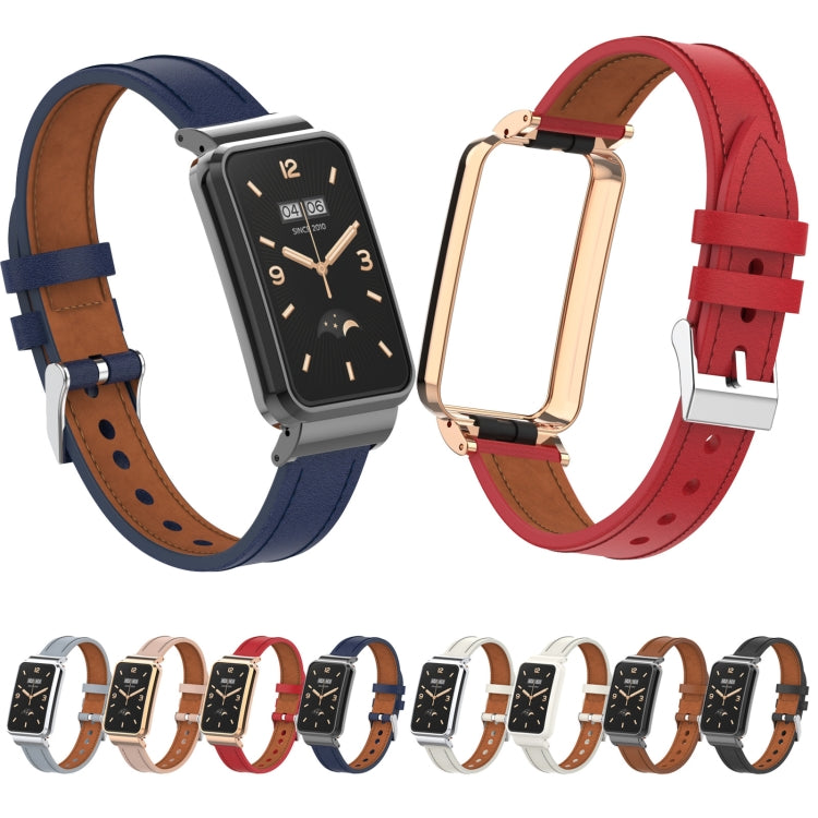Cinturino per orologio con struttura in metallo in pelle microfibra, For Xiaomi Mi Band 7 Pro