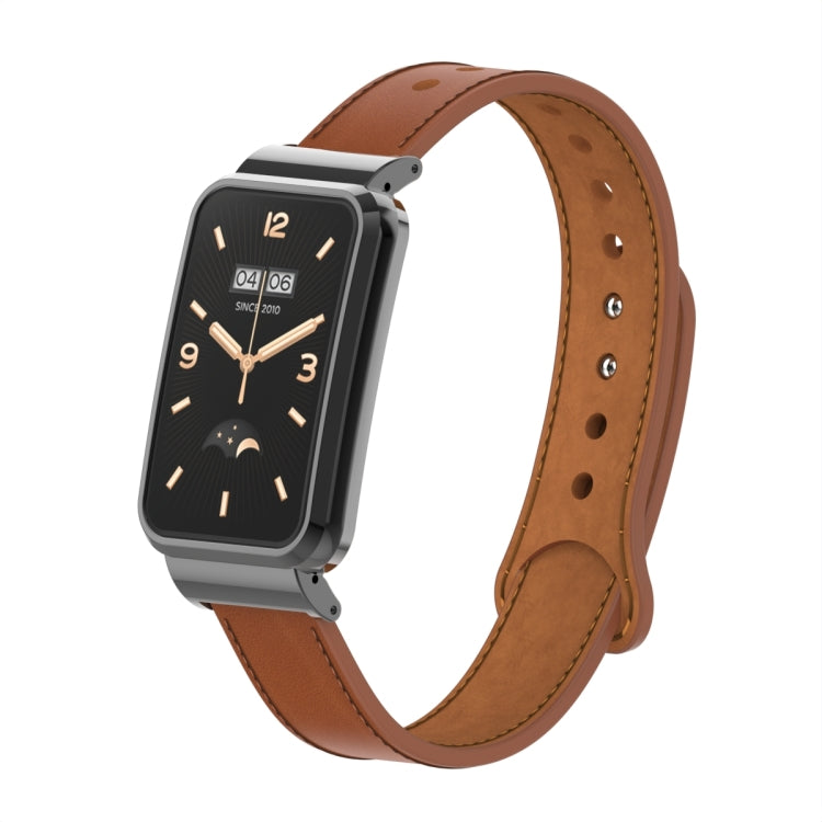 Cinturino per orologio con montatura in metallo in pelle con doppia borchia, For Xiaomi Mi Band 7 Pro