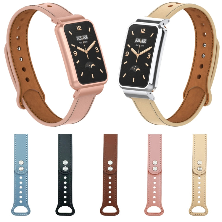 Cinturino per orologio con montatura in metallo in pelle con doppia borchia, For Xiaomi Mi Band 7 Pro