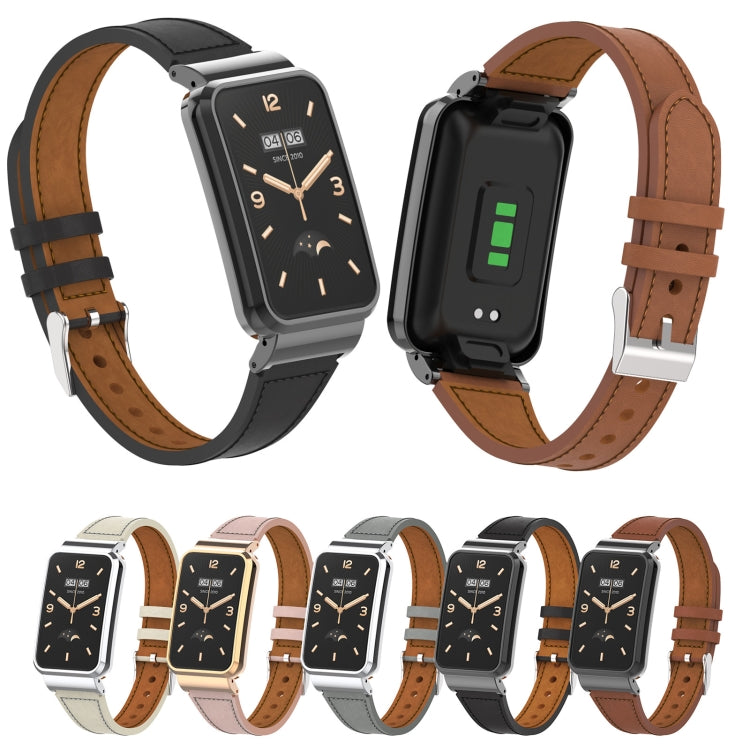 Cinturino per orologio con montatura in metallo in pelle a vita piccola, For Xiaomi Mi Band 7 Pro