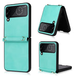 Custodia per telefono in pelle con trama in pelle di agnello con cordino, For Samsung Galaxy Z Flip4