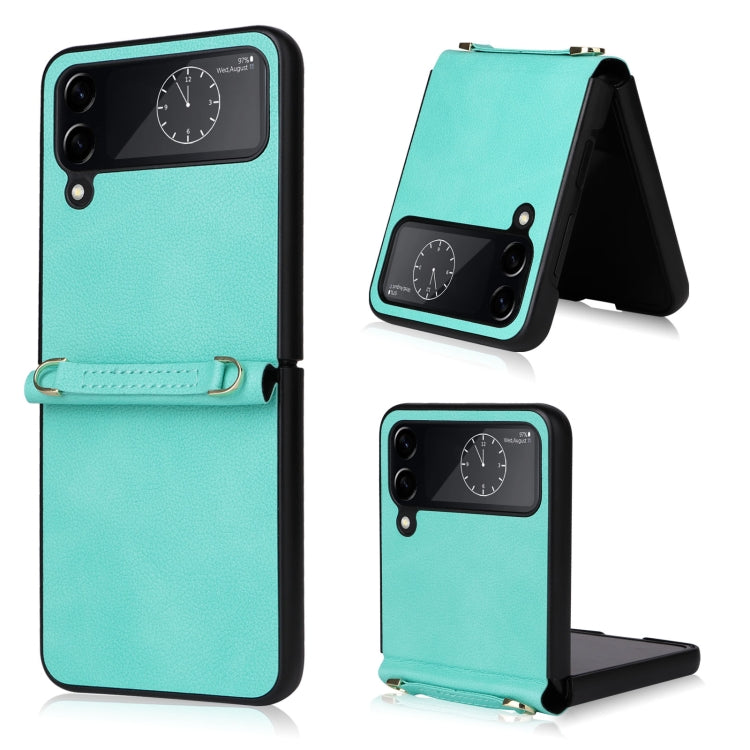 Custodia per telefono in pelle con trama in pelle di agnello con cordino, For Samsung Galaxy Z Flip4