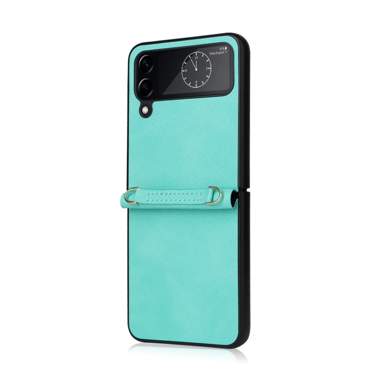 Custodia per telefono in pelle con trama in pelle di agnello con cordino, For Samsung Galaxy Z Flip4
