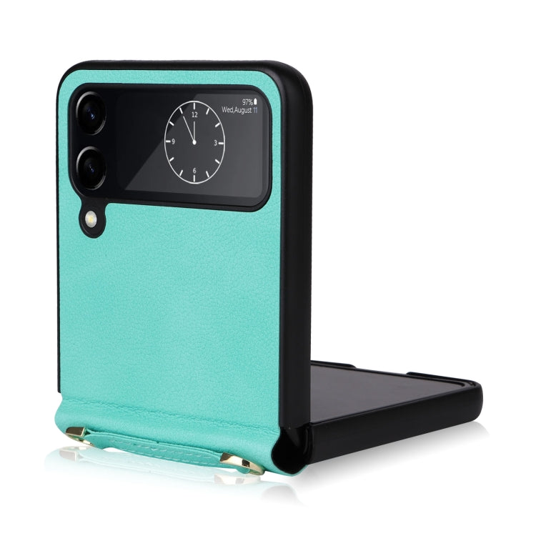 Custodia per telefono in pelle con trama in pelle di agnello con cordino, For Samsung Galaxy Z Flip4