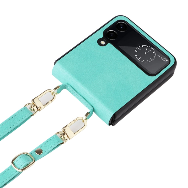 Custodia per telefono in pelle con trama in pelle di agnello con cordino, For Samsung Galaxy Z Flip4