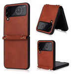 Custodia per telefono in pelle con trama in pelle di agnello con cordino, For Samsung Galaxy Z Flip4
