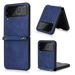 Custodia per telefono in pelle con trama in pelle di agnello con cordino, For Samsung Galaxy Z Flip4