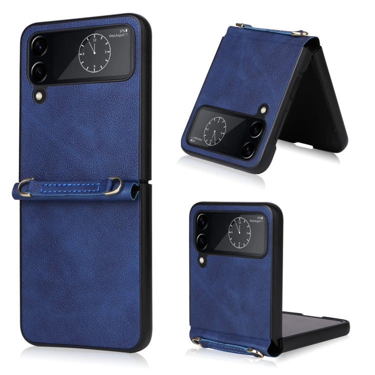 Custodia per telefono in pelle con trama in pelle di agnello con cordino, For Samsung Galaxy Z Flip4