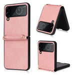 Custodia per telefono in pelle con trama in pelle di agnello con cordino, For Samsung Galaxy Z Flip4