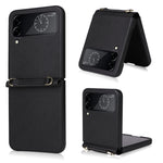 Custodia per telefono in pelle con trama in pelle di agnello con cordino, For Samsung Galaxy Z Flip4