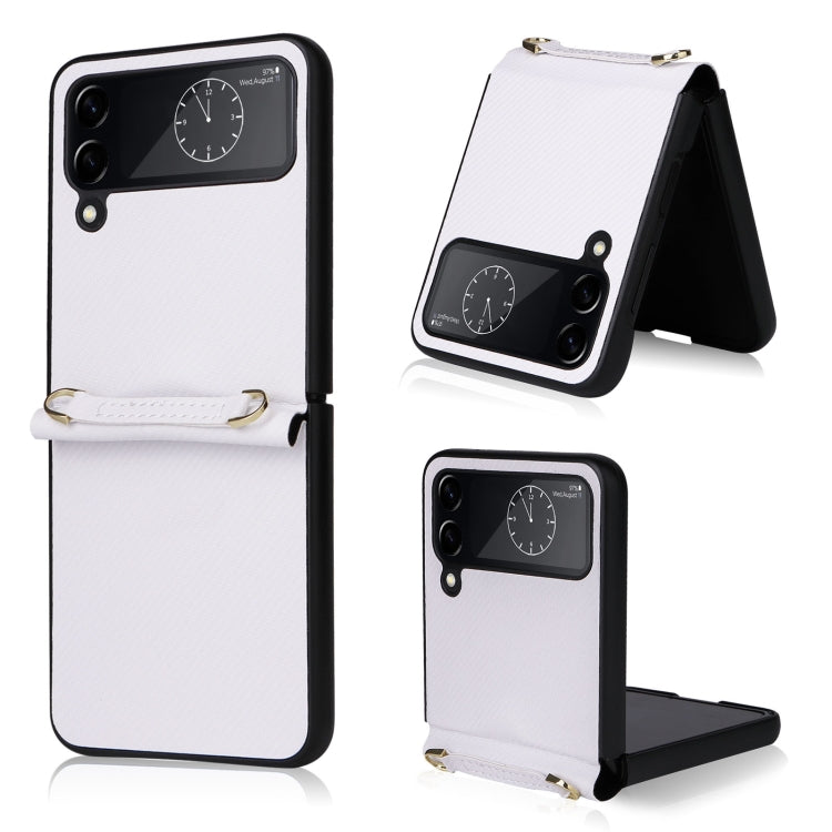 Custodia per telefono in pelle con trama twill con cordino, For Samsung Galaxy Z Flip4