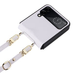 Custodia per telefono in pelle con trama twill con cordino, For Samsung Galaxy Z Flip4