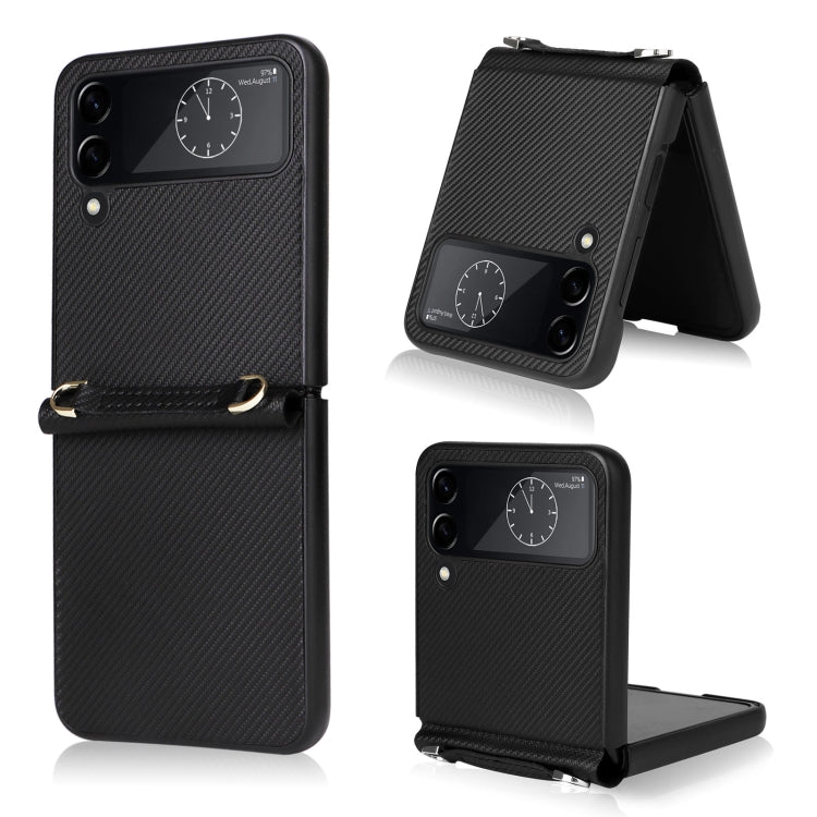 Custodia per telefono in pelle con trama twill con cordino, For Samsung Galaxy Z Flip4