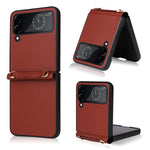 Custodia per telefono in pelle con trama twill con cordino, For Samsung Galaxy Z Flip4