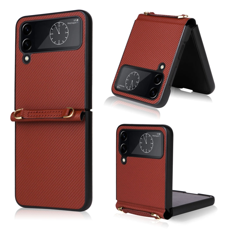 Custodia per telefono in pelle con trama twill con cordino, For Samsung Galaxy Z Flip4
