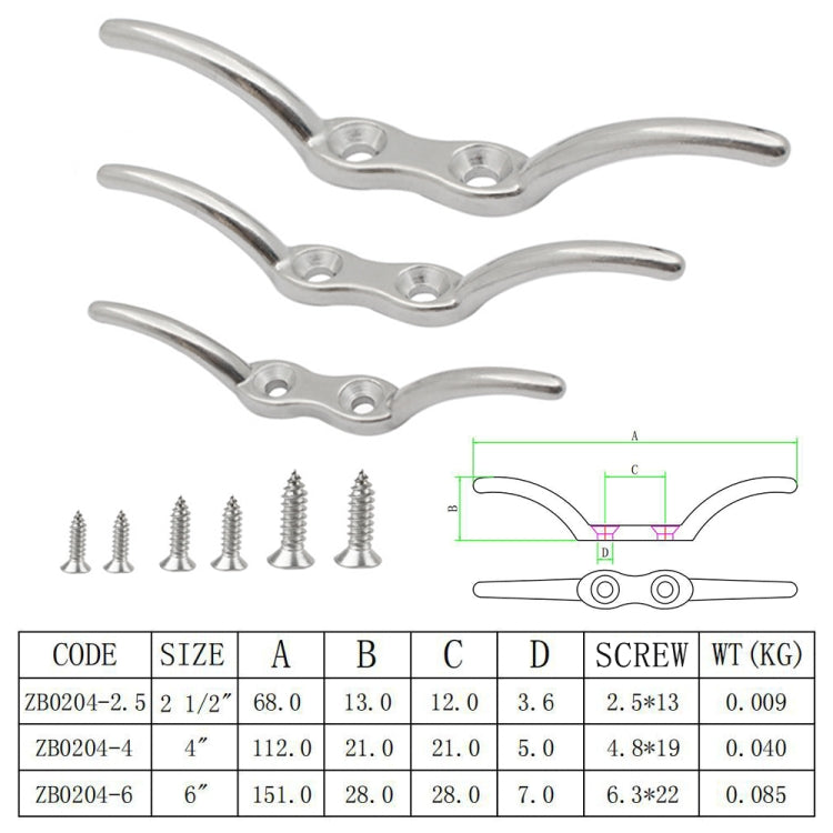 2 PZ Gancio per asta portabandiera marina in acciaio inossidabile 316 con vite, 2-1/2 inch, 4 inch, 6 inch