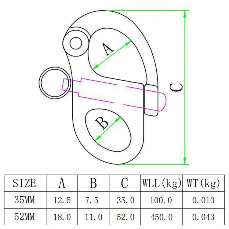 2 PZ Grillo Fisso A Molla In Acciaio Inox 316, 35mm, 52mm