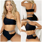Costume da bagno da donna con bikini a spacco a vita alta sexy con una tracolla, S, M, L, XL