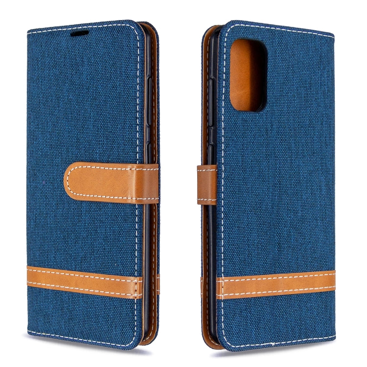 Custodia portafoglio in pelle e denim per Galaxy A41
