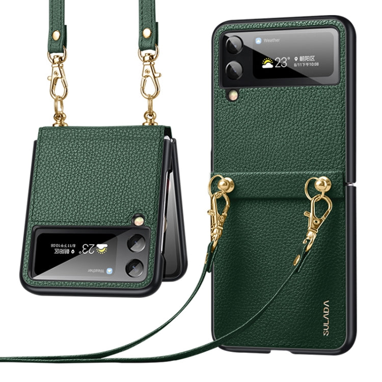 Custodia per telefono SULADA in pelle con texture Litchi + TPU con cinturino, For Samsung Galaxy Z Flip4
