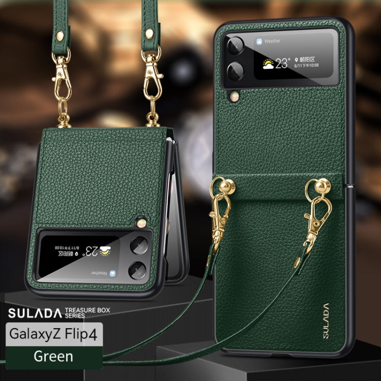 Custodia per telefono SULADA in pelle con texture Litchi + TPU con cinturino, For Samsung Galaxy Z Flip4