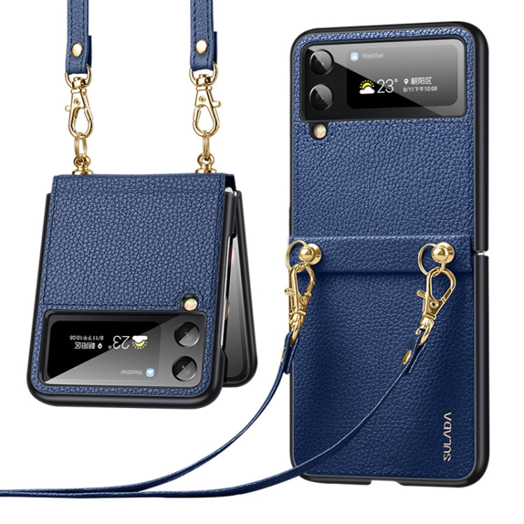 Custodia per telefono SULADA in pelle con texture Litchi + TPU con cinturino, For Samsung Galaxy Z Flip4