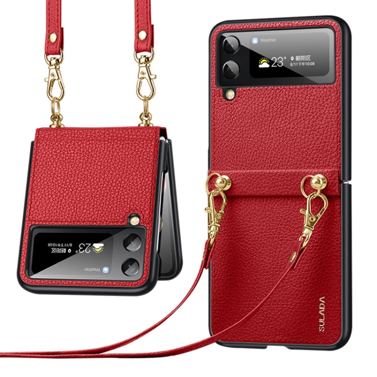 Custodia per telefono SULADA in pelle con texture Litchi + TPU con cinturino, For Samsung Galaxy Z Flip4