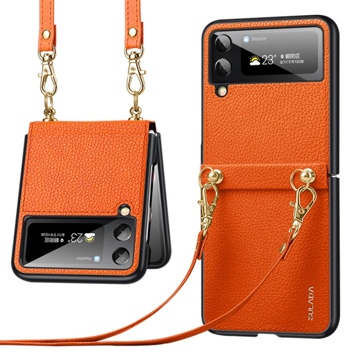 Custodia per telefono SULADA in pelle con texture Litchi + TPU con cinturino, For Samsung Galaxy Z Flip4