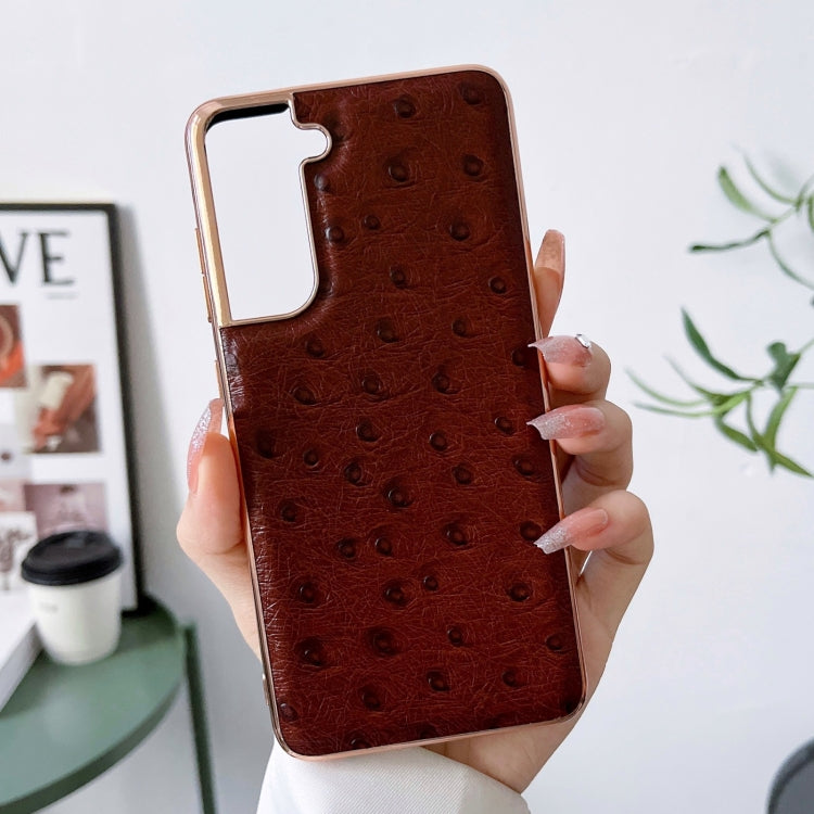 Custodia per telefono galvanica nano serie texture struzzo in vera pelle, For Samsung Galaxy S21 5G, For Samsung Galaxy S21 FE 5G, For Samsung Galaxy S21+ 5G, For Samsung Galaxy S22 5G, For Samsung Galaxy S22+ 5G