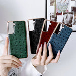 Custodia per telefono galvanica nano serie texture struzzo in vera pelle, For Samsung Galaxy S21 5G, For Samsung Galaxy S21 FE 5G, For Samsung Galaxy S21+ 5G, For Samsung Galaxy S22 5G, For Samsung Galaxy S22+ 5G
