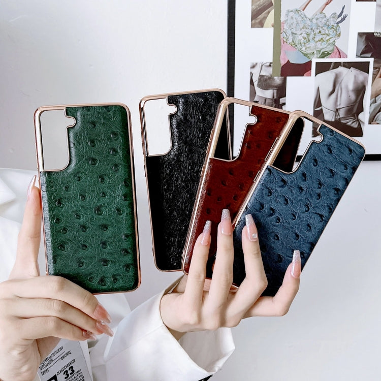 Custodia per telefono galvanica nano serie texture struzzo in vera pelle, For Samsung Galaxy S21 5G, For Samsung Galaxy S21 FE 5G, For Samsung Galaxy S21+ 5G, For Samsung Galaxy S22 5G, For Samsung Galaxy S22+ 5G