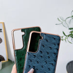 Custodia per telefono galvanica nano serie texture struzzo in vera pelle, For Samsung Galaxy S21 5G, For Samsung Galaxy S21 FE 5G, For Samsung Galaxy S21+ 5G, For Samsung Galaxy S22 5G, For Samsung Galaxy S22+ 5G