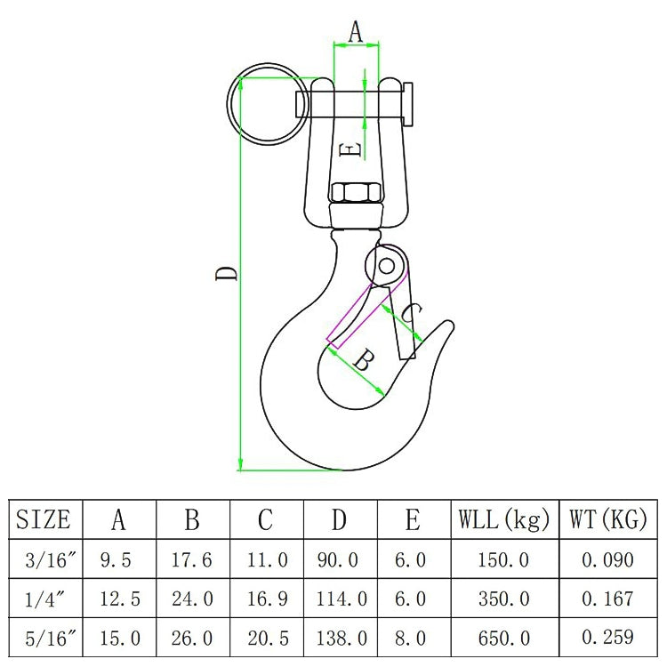 Gancio per carico di sollevamento a catena con paranco a forcella girevole in acciaio inossidabile 304, 150kg Load Bearing, 350kg Load Bearing, 650kg Load Bearing
