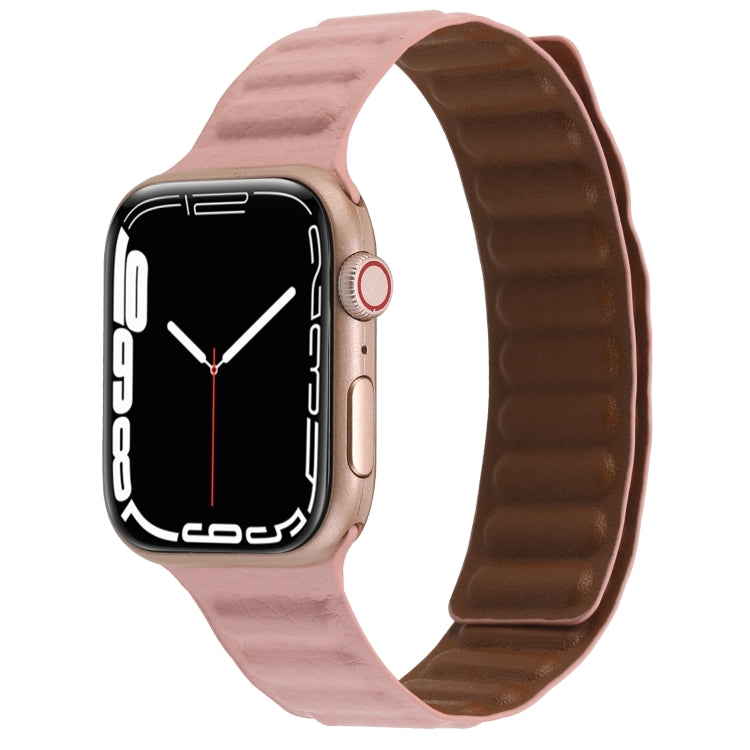 Cinturino magnetico in pelle sottile con anello bicolore per Apple Watch Series, 7 45mm / 6&SE&5&4 44mm / 3&2&1 42mm