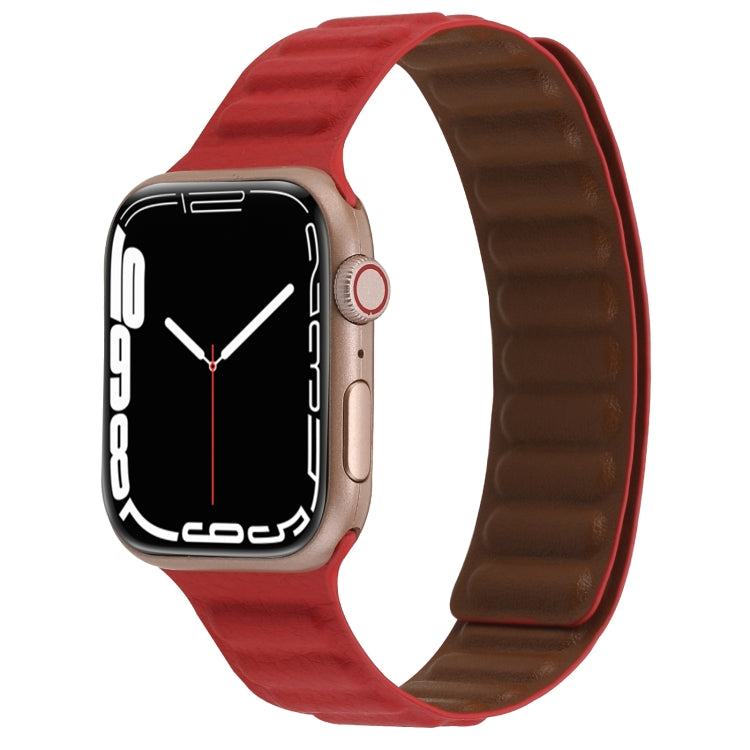 Cinturino magnetico in pelle sottile con anello bicolore per Apple Watch Series, 7 45mm / 6&SE&5&4 44mm / 3&2&1 42mm